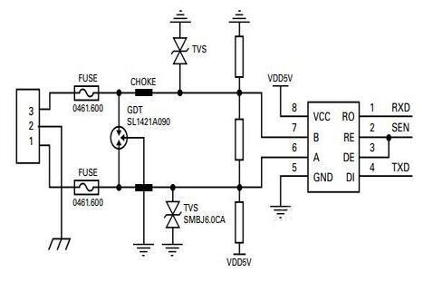 RS-485 interface protection circuit diagram